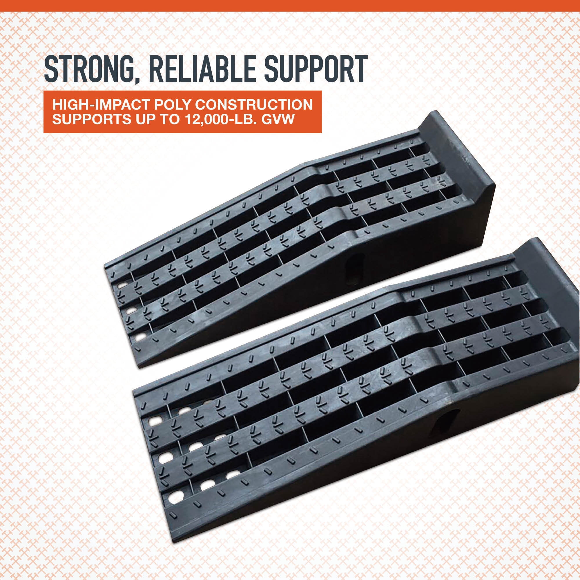 Ironton Poly Car Ramp Set, 12,000-Lb. GVW Capacity, Lightweight Non-Rusting Design