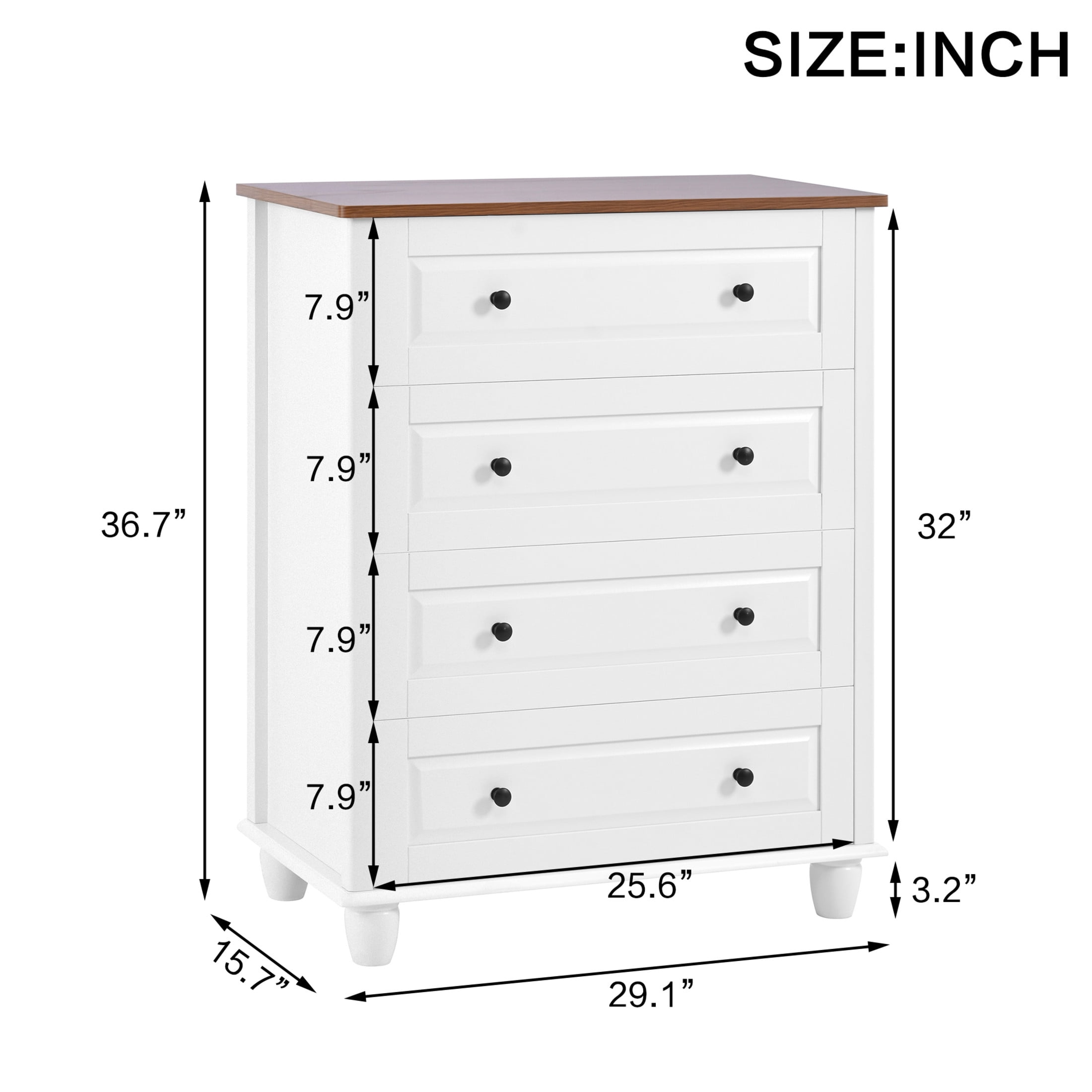 Noble House Modern Chest of Drawers, Pine Wood Frame 4-Drawer Tall Storage Dresser with Solid Wood Legs, White
