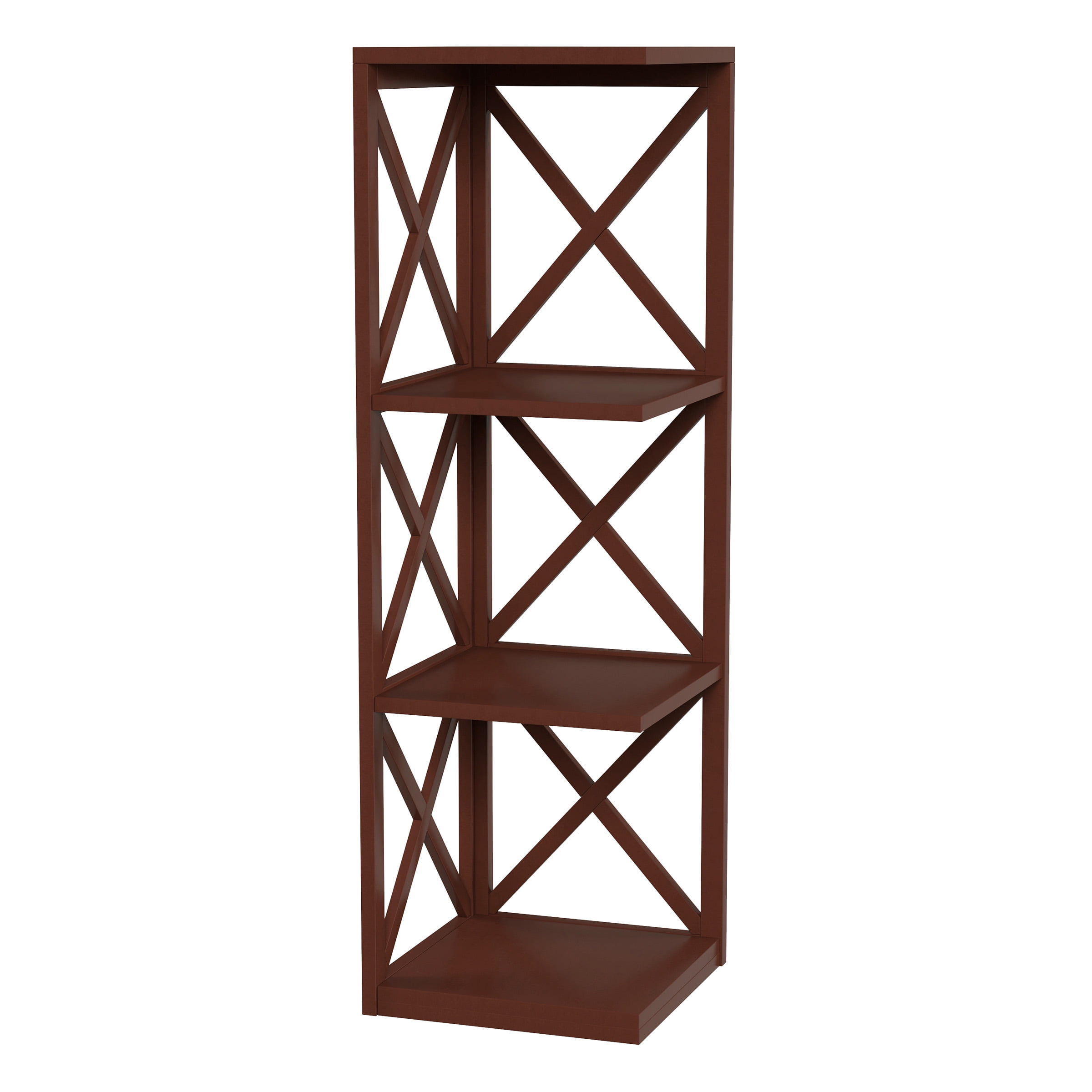 Lavish Home 4-Shelf Corner Bookcase, Open Criss-Cross Style for Decoration Storage (Brown)