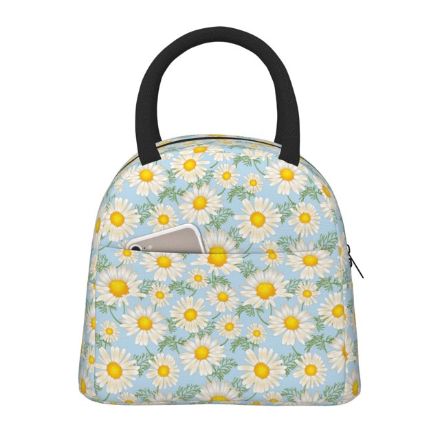 Easygdp Daisies Flowers Bolsa de Almuerzo Insulada Grande, Forro de Aluminio, Diseño Espacioso, a Prueba de Fugas, Ideal para Trabajo, Picnics, Viajes y Actividades al Aire Libre