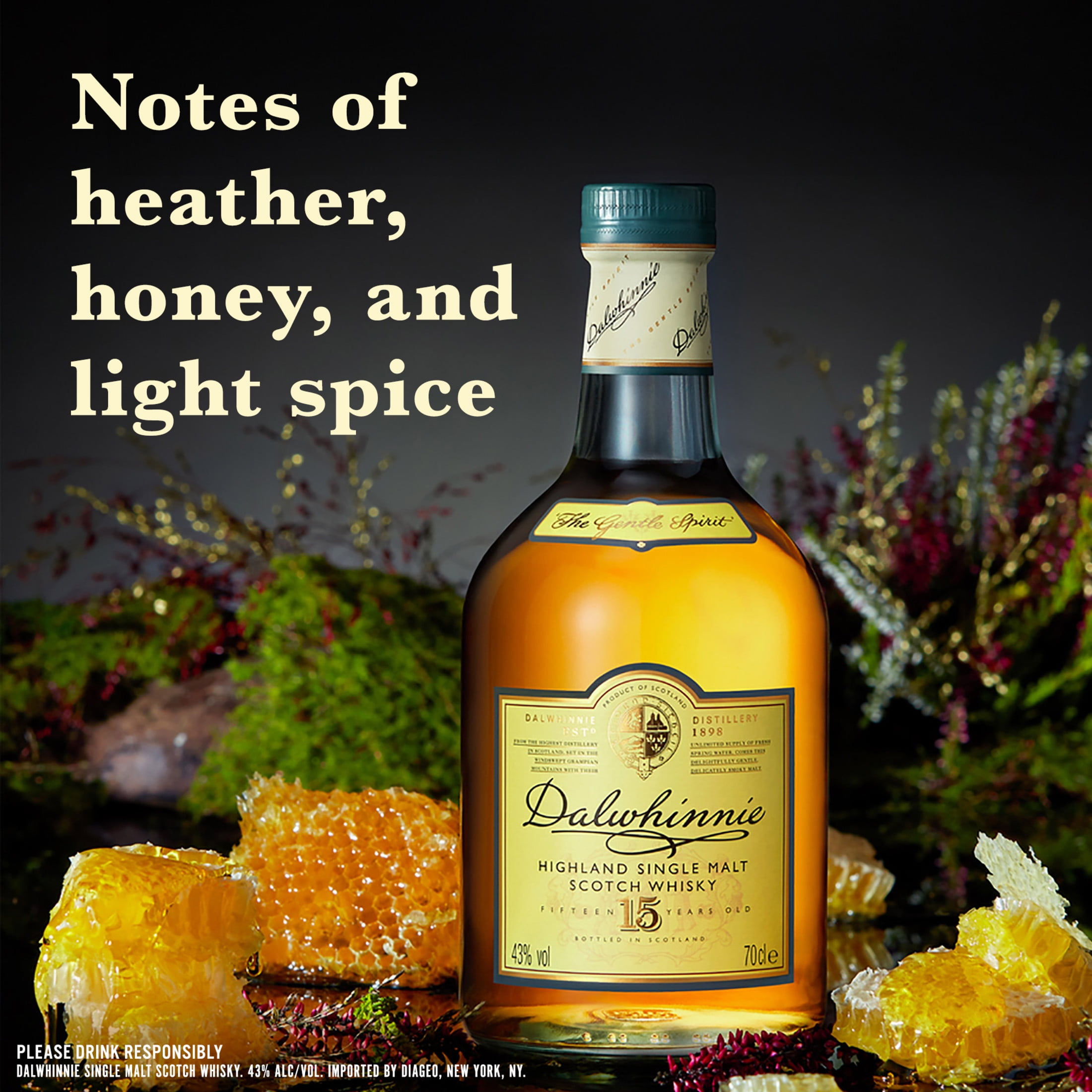 Dalwhinnie 15 Year Old Single Malt Scotch Whisky, 750 mL, 43% ABV