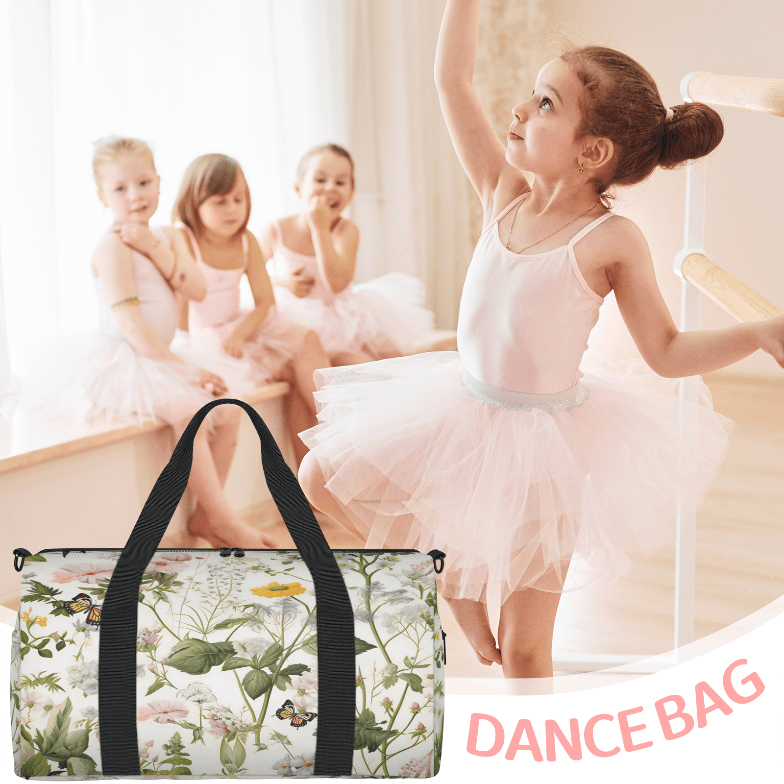 Herdesigns Wildflowers Plants Gym Bag for Women, Duffle Bag for Travel Sport, Lightweight Waterproof Carry on Weekender Overnight Dance Yoga Workout Bags
