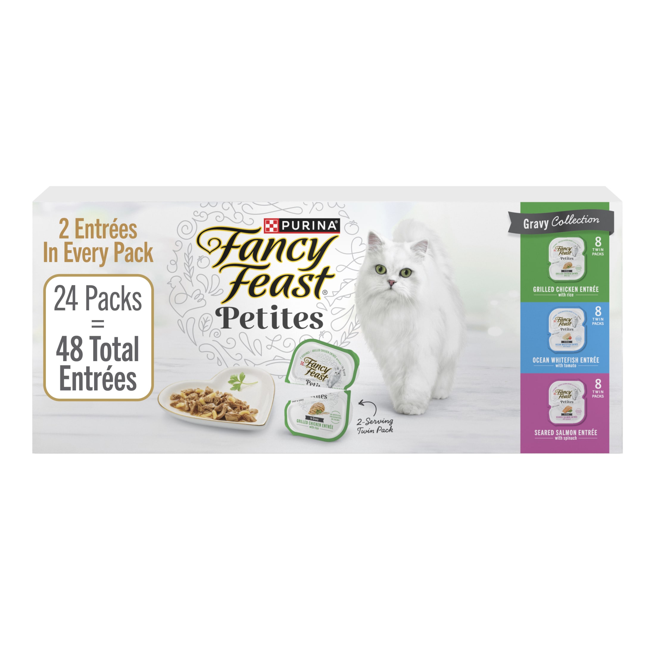 Purina Fancy Feast Petites Kitten Food, Wet Cat Food, Gravy Collection, 48 Entrees, 1.4 oz Tubs