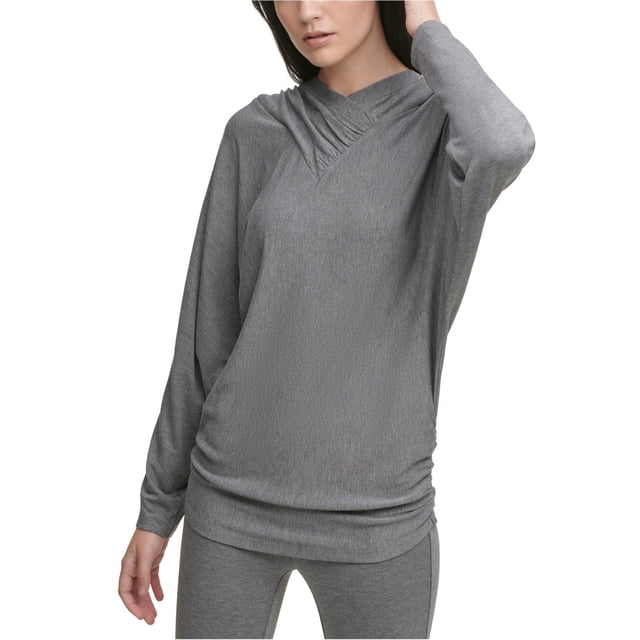 DKNY Sweat à Capuche Manches Dolman pour Femmes, Gris, Grand