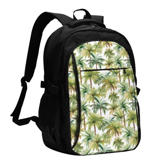 Balery Green Hawaii Palms Mochila con carga USB para hombre y mujer - Mochila impermeable y antirrobo para portátil con puerto USB para viajes, trabajo, estudios y universidad