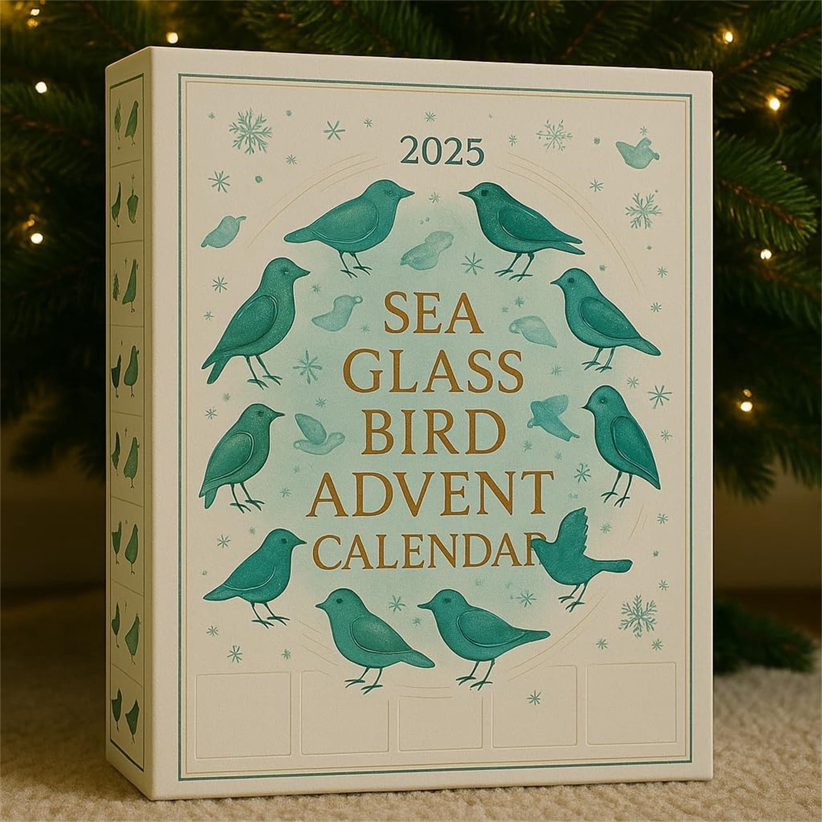 TanSiDing 3pcs Sea Glass Advent Calendar 2025 - 24 Days Holiday Ornament Countdown with Natural Sea Glass, Bird-Themed Christmas Decor for Festive Home Decorations