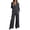 Dark Gray, variant on Women’s Business 2 Piece Suit Set Contrast Piping Trim Long Sleeve Lapel Blazer and High Waist Loose Wide Leg Trousers for Work and Daily Wear S-3XL Sky Blue