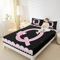 thumbnail image 4 of Manfei Initial Letter Q Queen Sheet Sets,Galaxy Starry Night Flat Sheet,Pink Sequin Print Queen Fitted Sheet For Girl,Breathable Bedroom Decoration,4-Piece, 4 of 7