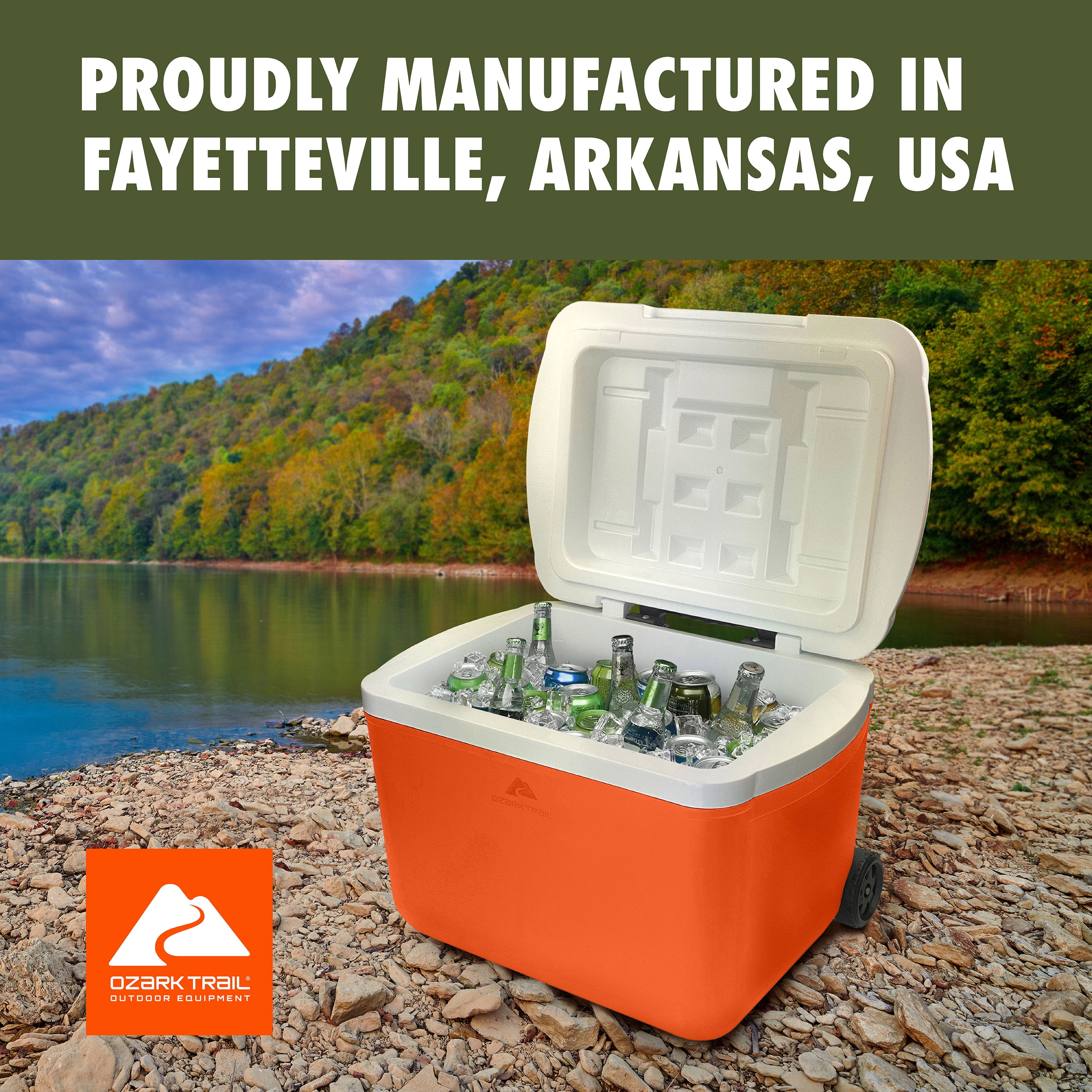 Ozark Trail 30 Quart Capacity Hard Side Wheeled Cooler, 42-Can, Bright Orange