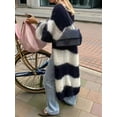 thumbnail image 5 of Females Color Block Striped Cardigan Sweaters Loose Knitted Long Open Front Cardigan Navy Blue L, 5 of 6