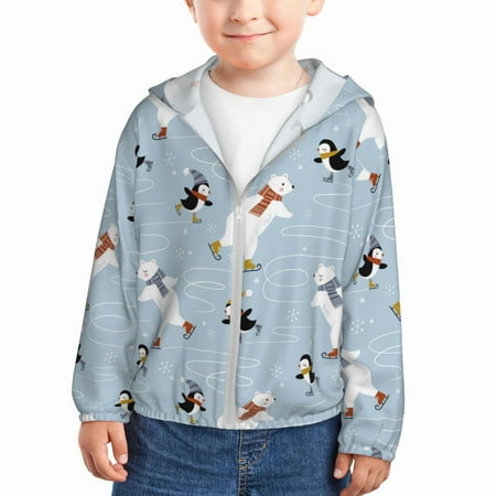 

Goofa Skiing penguin Bear Printed Kids Zip-Up Hoodie Girls Boys UPF50+ Sun Protection Jacket Hooded Cooling Shirt-5 Years