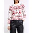thumbnail image 1 of Suéteres navideños para mujer, estampado clásico de copos de nieve y renos, manga larga, cuello redondo, jersey de punto, 1 of 1