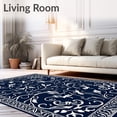 thumbnail image 2 of ODIKA 3'x5' Machine Washable Non-Slip Area Rug, Artisan Floral Scrollwork Interlocking Vine Design High Traffic Rug, Blue, 569740, 2 of 7