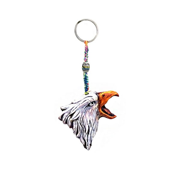 American Bald Eagle Head Wildlife Animal 3D Figurine Keychain Multicolored Macramé Metal Ring - Handmade Gifts Boho Car Keys Bag Accessories