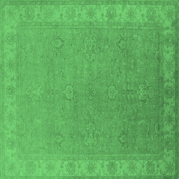 Ahgly Company Indoor Square Oriental Emerald Green Industrial Area Rugs, 6' Square