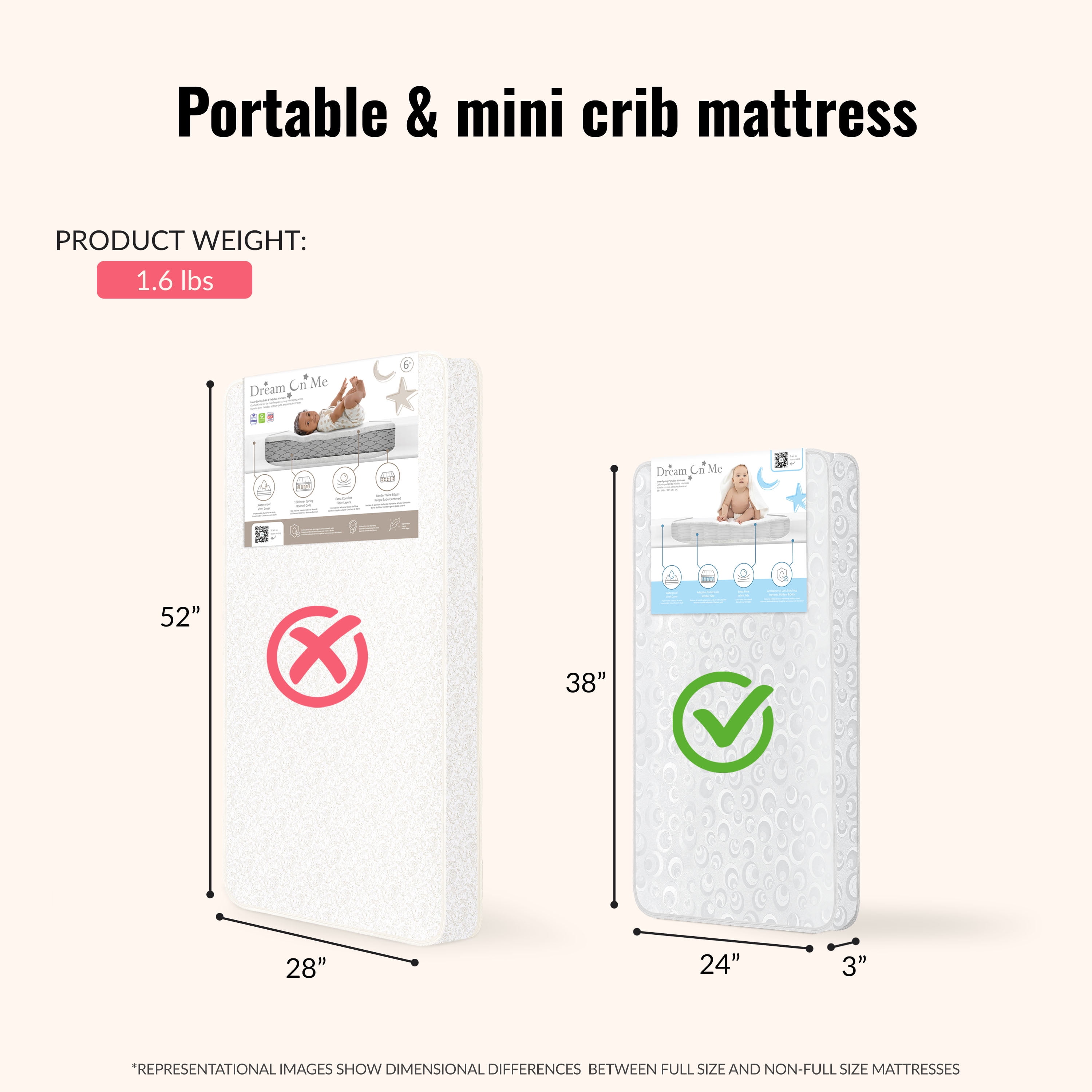 Dream on Me, 3" Innerspring Mini Crib Mattress