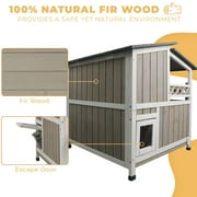 Gowoodhut Cat House Two-Story Wooden Feral Cat Shelter with Balcony for Indoor & Outdoor , Gray