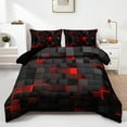 thumbnail image 3 of Red Plaid 3-Piece Duvet Set - Breathable, All-Season Bedding; Easy-Care, Soft & Comfortable for Elegant Bedroom Décor, 3 of 4