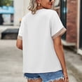 thumbnail image 4 of safuny Women's Trendy Loose Basic Tops Solid Tops Short Sleeve Tees V Neck Shirts Elegant Lace Splicing Vintage Clothing Fashion Summer White S, 4 of 8