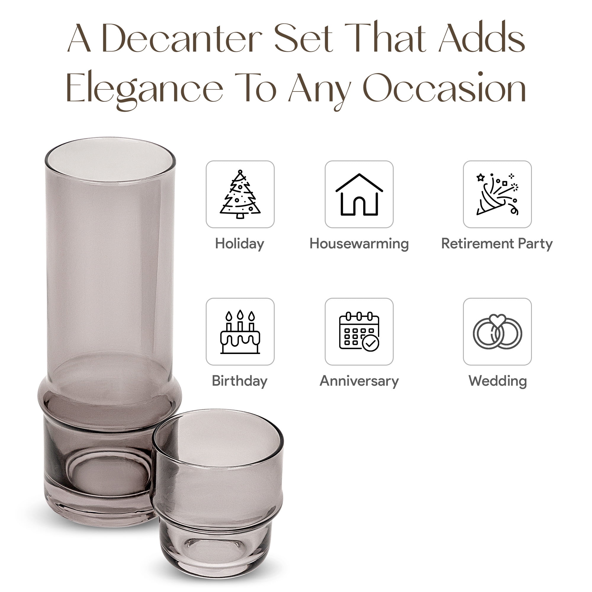 Elle Decor Bedside Water Carafe with Tumbler 33-Ounce Pitcher and Matching Drinking Glass, Stackable Cup as a Lid, Gray
