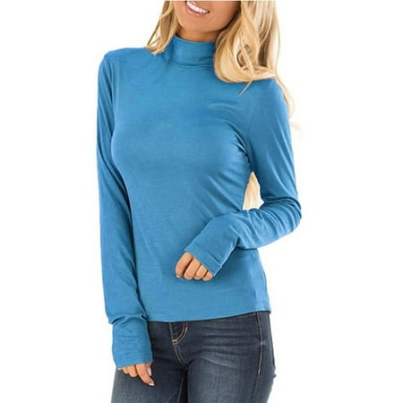 Women's Fashion New Leisure Long Sleeve Solid Color Turtleneck Tops ...