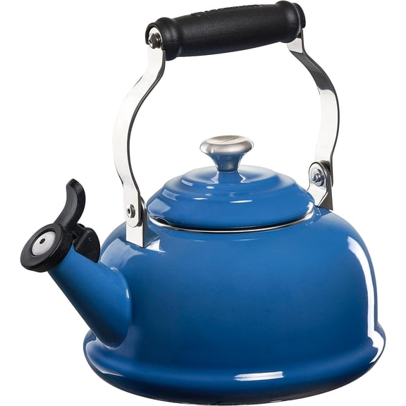 EnjinZZ Enamel On Steel Whistling Tea Kettle with Metal Finishes, 1.7 qt., Marseille