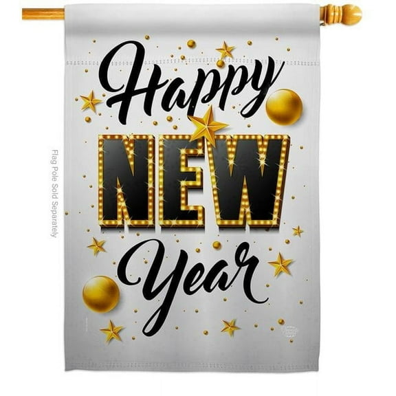 Ornament Collection H192295-BO 28 x 40 in. Happy New Year House Flag with Winter Double-Sided Decorative Vertical Flags Decoration Banner Garden Yard Gift