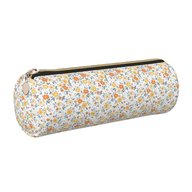 Disketp Floral1 Estuche Organizador de Lápices de Cuero, Estuche de Oficina con Cremallera para Bolígrafo y Lápiz