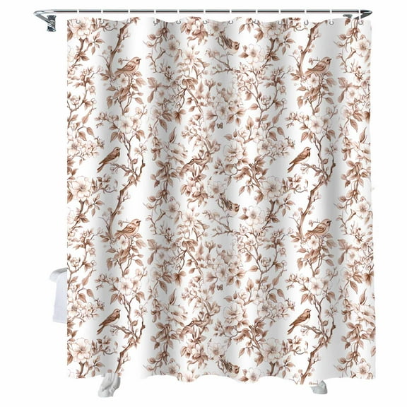 Shower Curtains Bird Flower Bath Curtain Cherry Blossoms Waterproof Bathroom Shower Curtain Set with Hooks Decoration 72 x 72 Inches