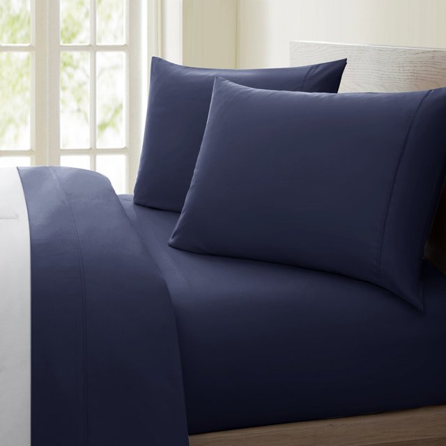 Bamboohart Fresh Linen Collection United 1200 Thread Count 100% Egyptian Quality Cotton Solid Sheet Set (King Navy)