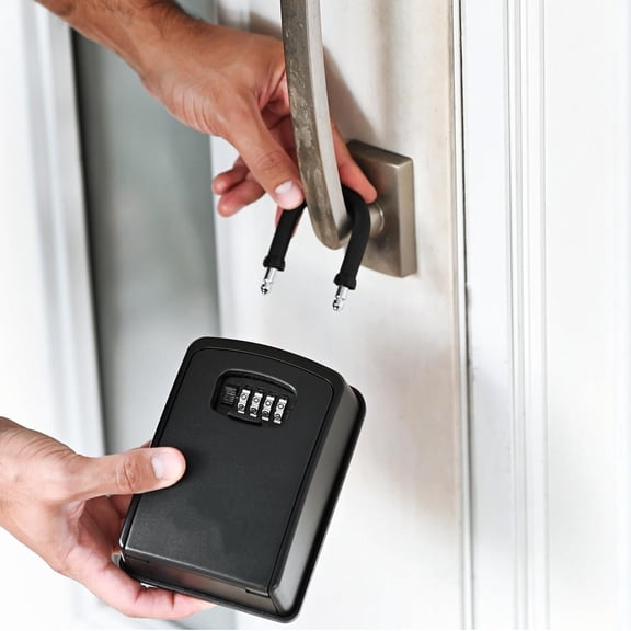 Key Lock Box Portable with U-Shackle – XXL Waterproof Heavy-Duty Metal Safe with 4-Digit Combination for Spare Keys Outside on Door Knob, Fence or Gate (Black, XXL)