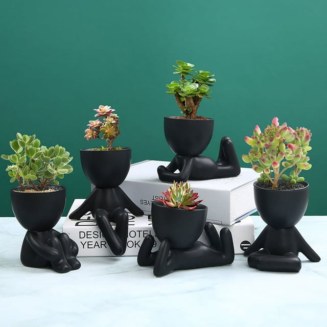 Flower Pot Ornament Simple Anti-corrosion Ceramic Creative Little People Body Art Flower Pot Desktop Window for Home