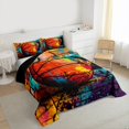 thumbnail image 3 of Homewish Kids Teenagers Sport Basketball Print 3 Pieces Queen Comforter Set,Abstract Football Gamer Ultra Soft Bedding Sets,Watercolor Graffiti Splash Bedding Comforter Set Breathable, 3 of 8