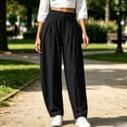 thumbnail image 2 of Cmtiyu Linen Pants Women, Casual High Waist Lightweight Palazzo Pants with Pockets, Comfort Loose Outdoor Pants, S-2XL, 2 of 10