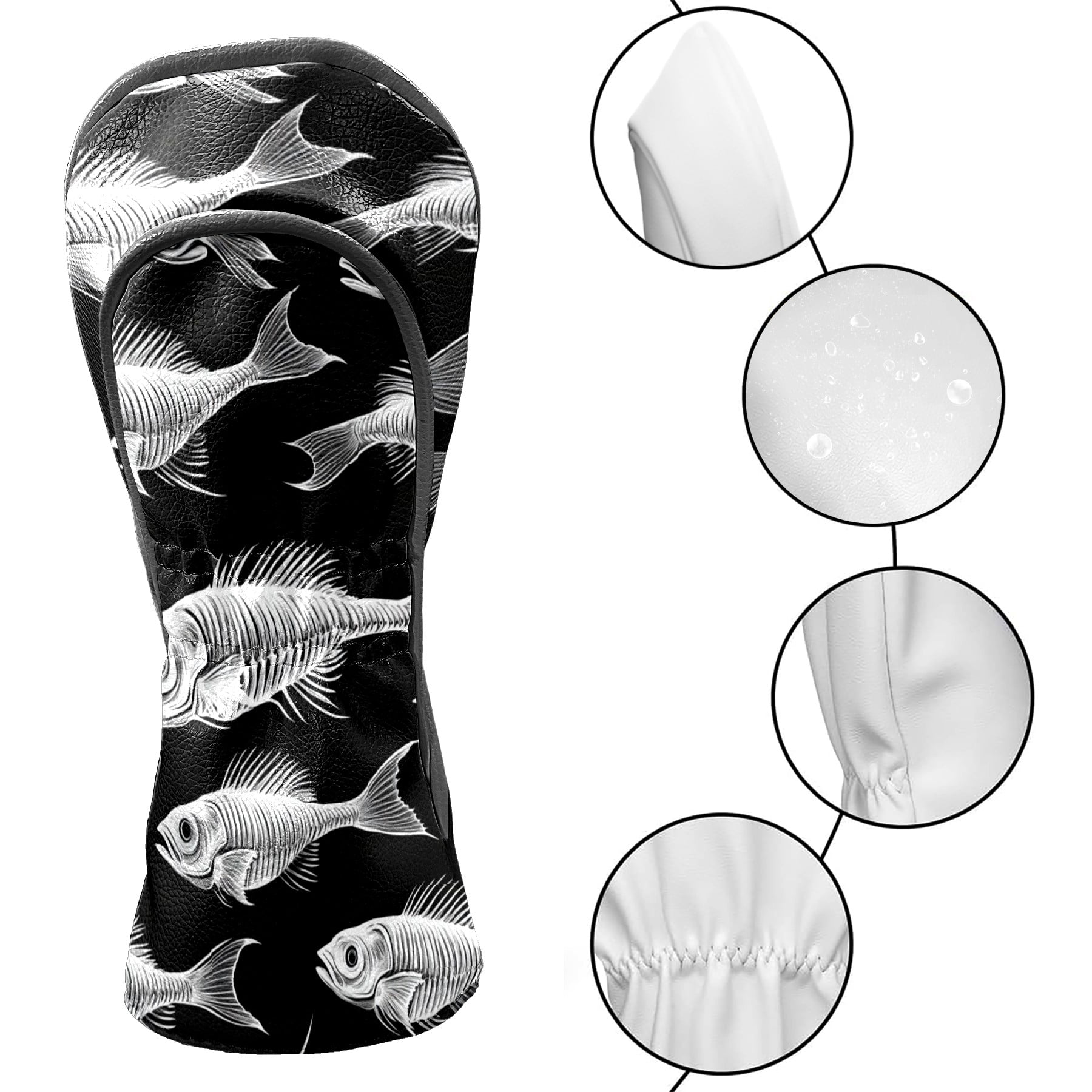 Golf Club Covers PU Leather Waterproof Head Covers for Fairway Woods Hybrids White Fishbone Pattern Unisex Fits Most Brands