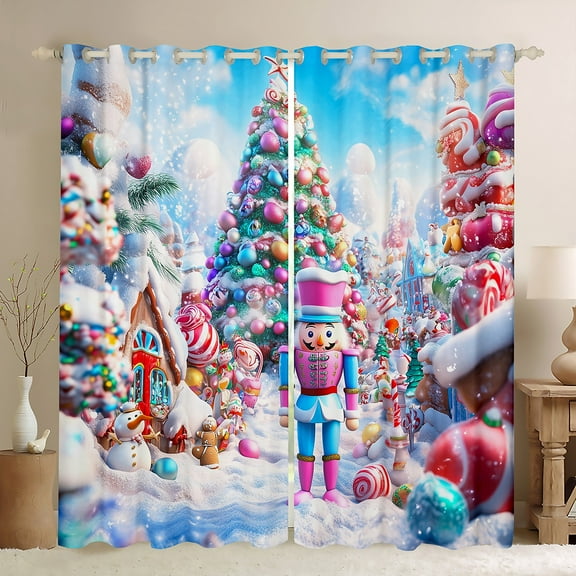 Castle Fairy Kids Nutcracker Snowman Black Out Curtains,Christmas Tree Curtains Pack of 2 (42x63 Each),Candy Cane Bedroom Curtains,Super Cozy Room Decor