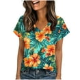 thumbnail image 4 of Cloaraye Short Sleeve Shirts for Women Summer V Neck T Shirts Casual Loose Floral Print Boho Basic Tees Trendy Fashion, 4 of 6
