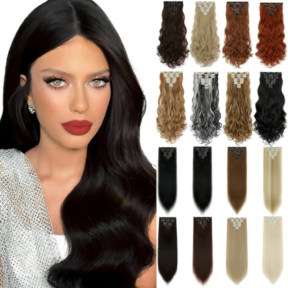 8 Pcs Clip in Hair Extensions, Hair Wave Straight Hair Clip in Hair Extensions 24/26 Inchs