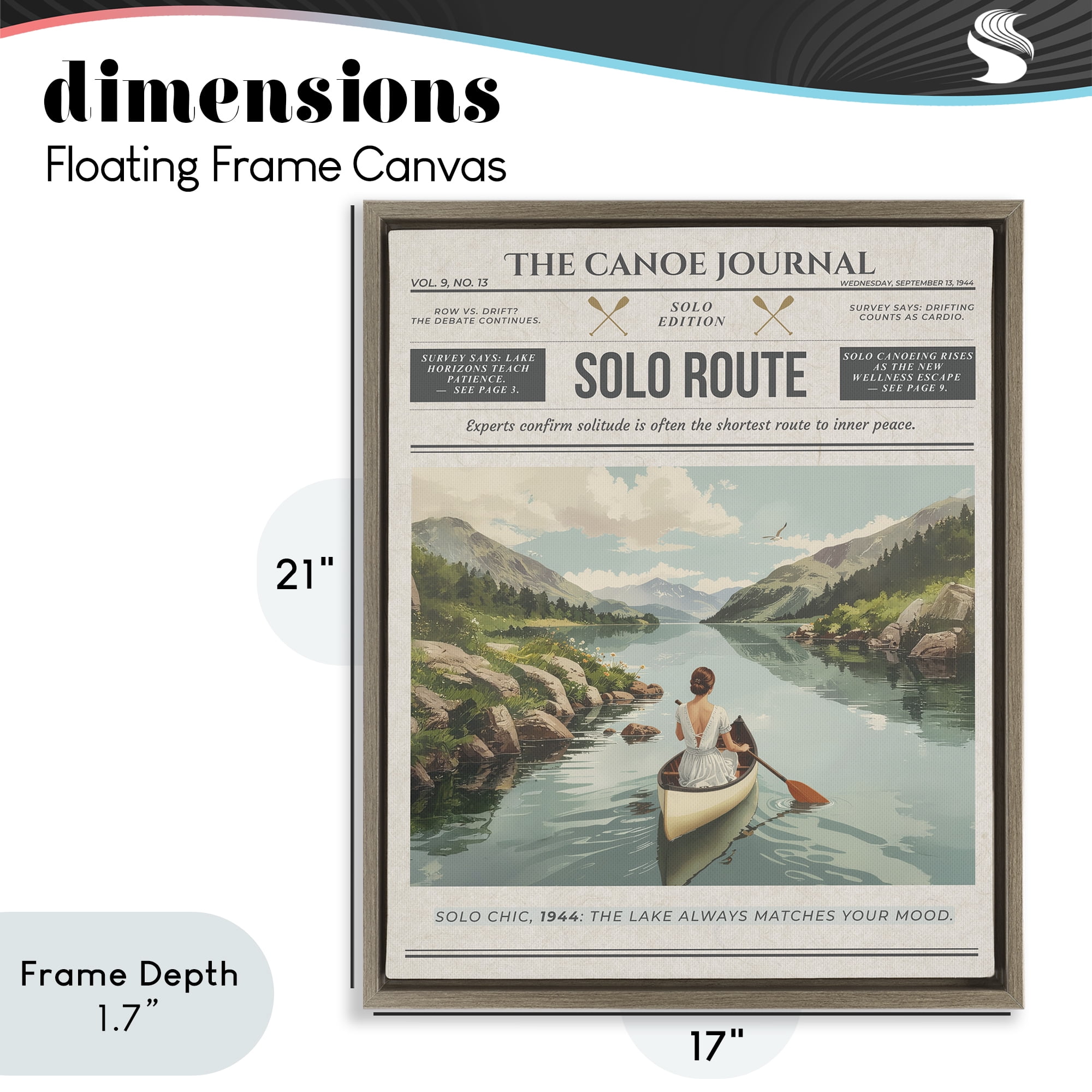Stupell Industries Canoe Journal Newspaper Brown Framed Floater Canvas Wall Art, design by A Barefoot Stylist