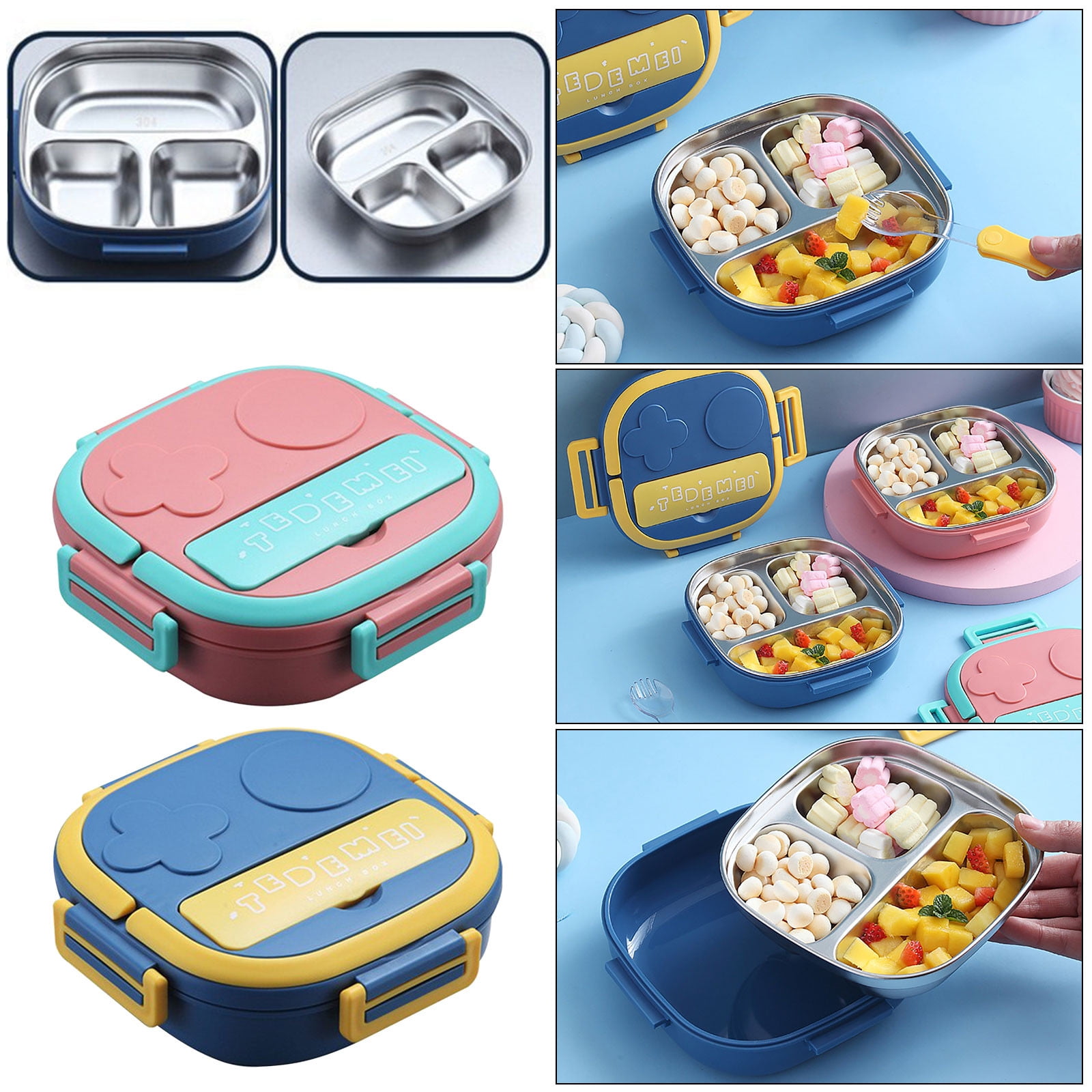 Xmmswdla Bento Box Adult Lunch BoxBlue Lunch Box2100ml 3 Layer Round Food Lunch Box Stainless Steel Lunch Box Lunch Box Food Storage Box Children's