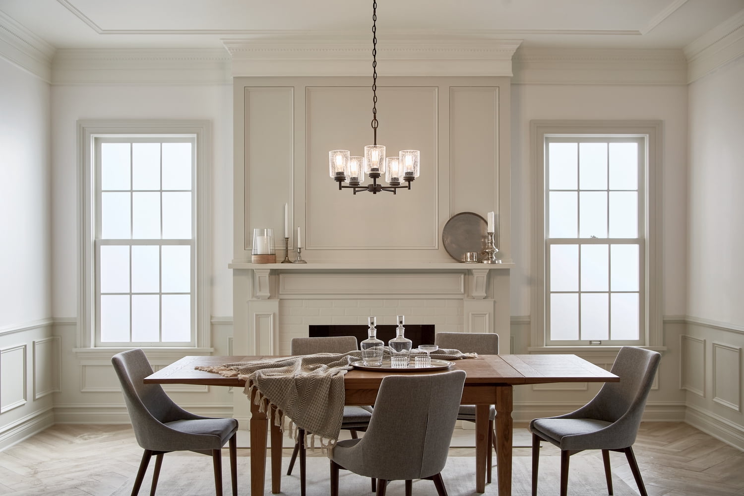 Kichler Winslow 5 Light Black Contemporary Chandelier with Clear Seeded Glass
