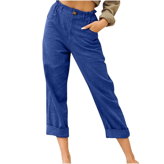 Tbopshirt Linen Pants Women Plus Size,Womens Fashion Casual Pants Gifts for Women,Color Pockets Buttons Elastic Waist Comfortable Straight Pants