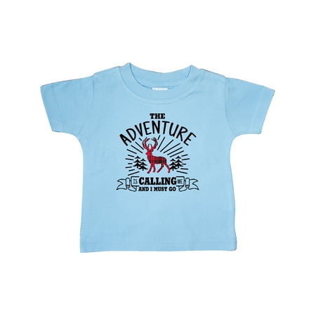

Inktastic The Adventure is Calling and I must Go with Plaid Deer Gift Baby Boy or Baby Girl T-Shirt