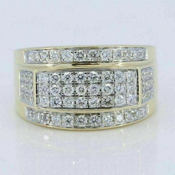 Round Cut Simulated Diamond Wedding Band Men's Cocktail Ring 14K Yellow Gold Plated Silver