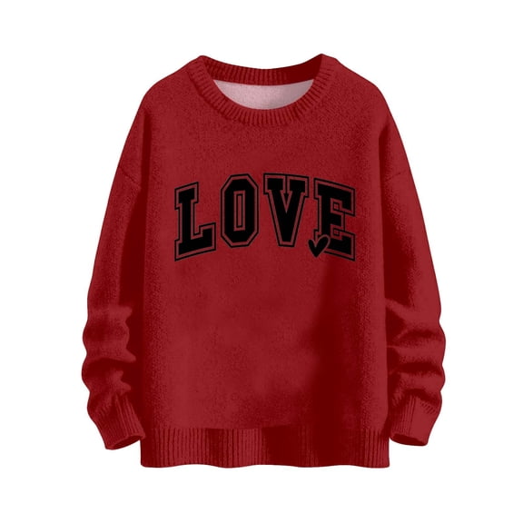DAFPZW Valentines Sweater for Women Casual Oversized Heart Print Pullover Tops Dressy Long Sleeve Knitted Sweaters