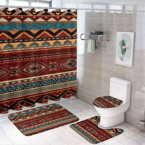 Bohemia Shower Curtain Waterproof Bathroom Curtain Anti-slip Bath Mat Set Toilet Rugs Carpet
