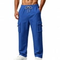 thumbnail image 2 of ThriftyPlait Mens Wide Leg Cargo Jogger Sweatpants Casual Elastic Drawstring Waist Multi Pocket Pants Straight Fit Daily Walking Outdoor Pants, 2 of 9