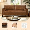 thumbnail image 5 of Leumius 74.5"W 3-Seater Sofa Loveseat Sofa Faux Leather Breathable Upholstered Sofa Couch with Solid Wood Legs for Living Room, Apartment & Office,Brown, 5 of 8
