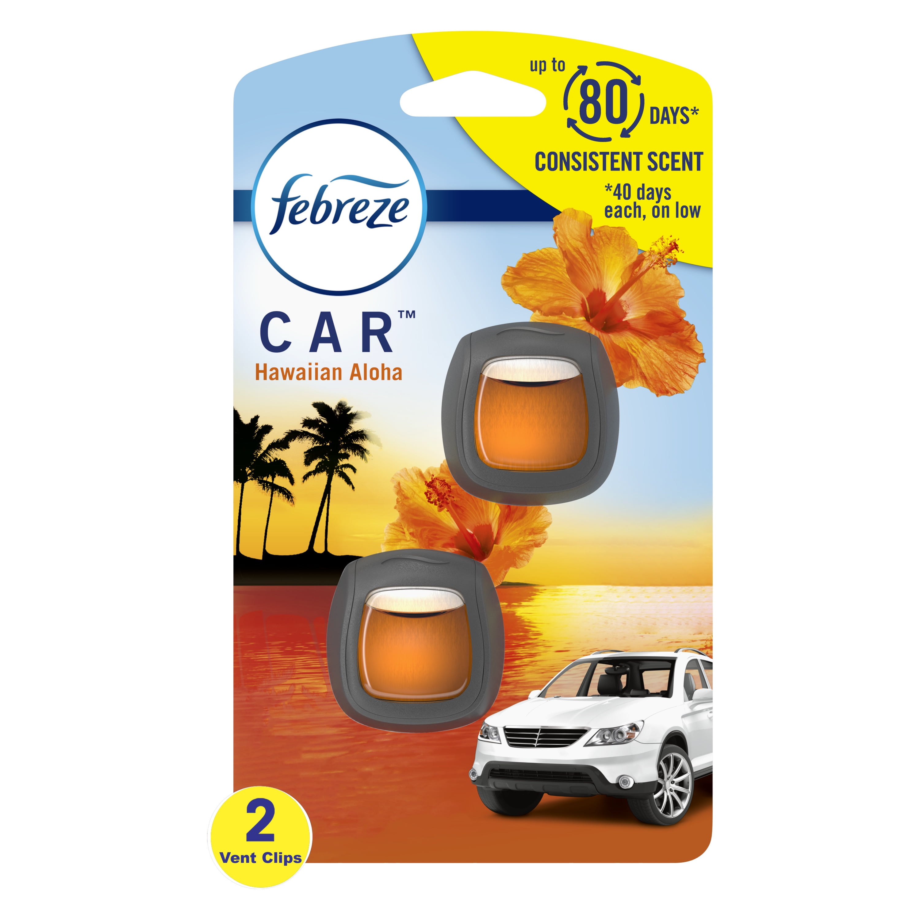 Febreze Car Air Freshener Vent Clip Heavy Duty Crisp Clean Scent, .06