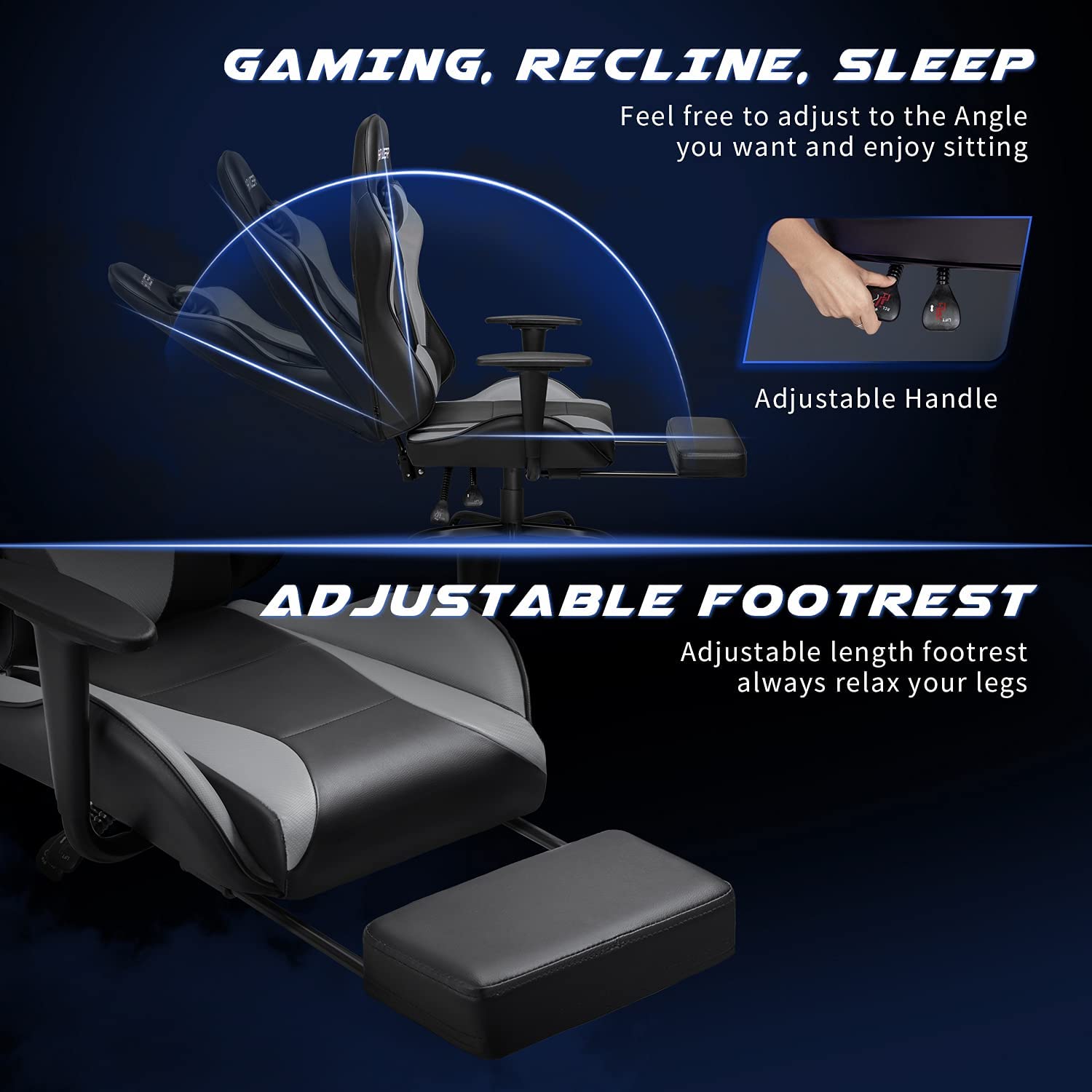 Lacoo High Back Gaming Chair Ergonomic Gaming Computer Chair,Gray